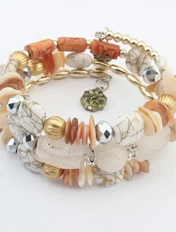 Women's Bead Bracelet Fancy Fashion Flower Elegant Personalized Rock Resin Bracelet Jewelry Black / White / Red For Party Evening Gift Birthday Women Trendy Jewelry