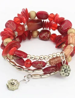 Women's Bead Bracelet Fancy Fashion Flower Elegant Personalized Rock Resin Bracelet Jewelry Black / White / Red For Party Evening Gift Birthday Women Trendy Jewelry