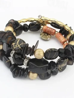 Women's Bead Bracelet Fancy Fashion Flower Elegant Personalized Rock Resin Bracelet Jewelry Black / White / Red For Party Evening Gift Birthday Women Trendy Jewelry