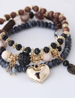 Best Women's Bead Bracelet Fancy Fashion Birthday Heart Elegant Fashion Cartoon Alloy Bracelet Jewelry Black / Red / Brown For Party Evening Gift Birthday Women Trendy Jewelry