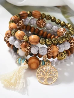 New Women's Bead Bracelet Vintage Bracelet Layered Fashion Tree of Life Flower Elegant Fashion Personalized Tassel Bohemian Alloy Bracelet Jewelry For Gift Holiday Date Beach Festival Women Trendy Jewelry