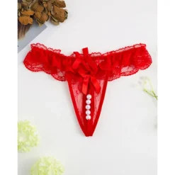 Women's Beaded Mesh Hole Sexy Jacquard G-strings & Thongs Panties Micro-elastic Mid Waist Super Sexy Lace Red Floral / Home / Apparel & Accessories Home Outfits Women Lingerie