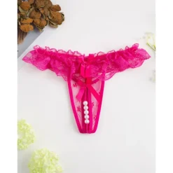 Women's Beaded Mesh Hole Sexy Jacquard G-strings & Thongs Panties Micro-elastic Mid Waist Super Sexy Lace Red Floral / Home / Apparel & Accessories Home Outfits Women Lingerie
