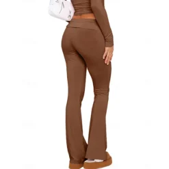 Hot Women's Bell Bottom Pants Trousers Active Fashion Streetwear Full Length Low Waist Plain Breathability Soft Comfortable Micro-elastic Outdoor Street Daily Light Gray Dark-Gray Dark Pink Black Fall Women Leggings