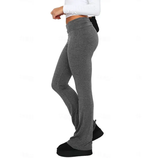 Hot Women's Bell Bottom Pants Trousers Active Fashion Streetwear Full Length Low Waist Plain Breathability Soft Comfortable Micro-elastic Outdoor Street Daily Light Gray Dark-Gray Dark Pink Black Fall Women Leggings