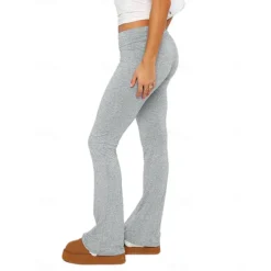Hot Women's Bell Bottom Pants Trousers Active Fashion Streetwear Full Length Low Waist Plain Breathability Soft Comfortable Micro-elastic Outdoor Street Daily Light Gray Dark-Gray Dark Pink Black Fall Women Leggings