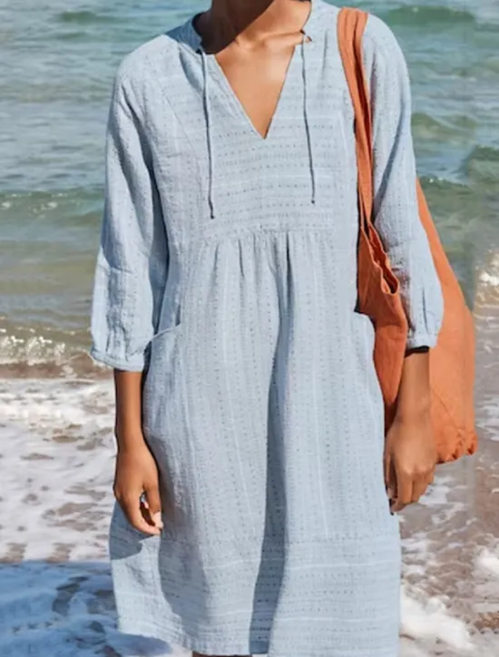 Women's Black Blue Green Summer Spring Midi Dress Cotton Linen Dresses Cotton Summer Dress Casual Vacation Daily Loose Fit Plain V Neck Women Dresses
