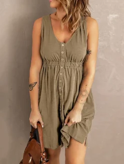 Online Women's Black Blue khaki Summer Spring Mini Dress Petite Dress Casual Dress Tank Dress Basic Modern Daily Weekend Loose Fit Plain V Neck Women Sundresses