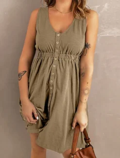 Online Women's Black Blue khaki Summer Spring Mini Dress Petite Dress Casual Dress Tank Dress Basic Modern Daily Weekend Loose Fit Plain V Neck Women Sundresses
