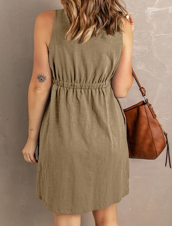 Online Women's Black Blue khaki Summer Spring Mini Dress Petite Dress Casual Dress Tank Dress Basic Modern Daily Weekend Loose Fit Plain V Neck Women Sundresses