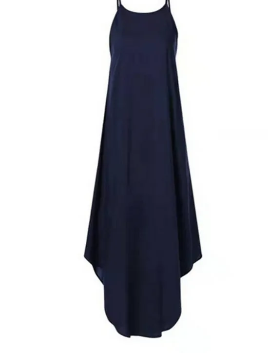 Online Women's Black Blue Orange Summer Spring Long Dress Maxi Dress Linen-Inspired Dresses Strap Dress Hot Holiday Casual vacation dresses Regular Fit Pure Color Crew Neck Women Dresses