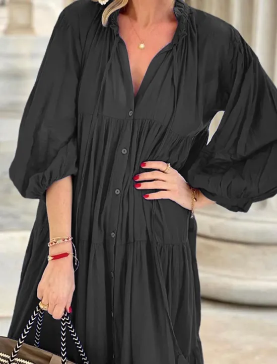Outlet Women's Blue Summer Spring Maxi Dress Cotton Linen Dresses Dress Shirt Dress Bohemia Daily Weekend Loose Fit Plain Shirt Collar Women Dresses