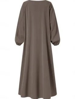 Discount Women's Black Brown Green Spring Fall Winter Maxi long Dress Casual Dress Abaya Classic Casual Street Style Outdoor Vacation Daily Loose Fit Plain Crew Neck Women T Shirt Dresses