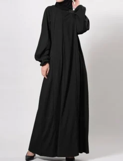 Discount Women's Black Brown Green Spring Fall Winter Maxi long Dress Casual Dress Abaya Classic Casual Street Style Outdoor Vacation Daily Loose Fit Plain Crew Neck Women T Shirt Dresses