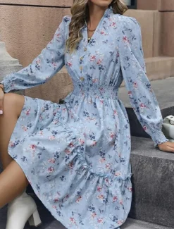 Best Women's Black Dress Casual Dress Floral Print V Neck Maxi Dress Vintage Daily Vacation Spring Fall Women Spring Dresses|Floral Dresses