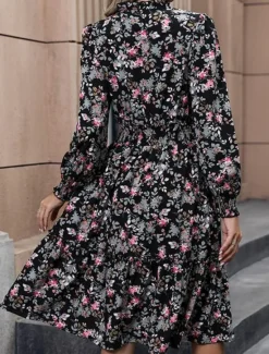 Best Women's Black Dress Casual Dress Floral Print V Neck Maxi Dress Vintage Daily Vacation Spring Fall Women Spring Dresses|Floral Dresses