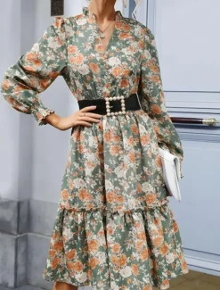 Best Women's Black Dress Casual Dress Floral Print V Neck Maxi Dress Vintage Daily Vacation Spring Fall Women Spring Dresses|Floral Dresses