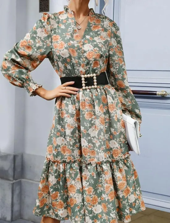 Best Women's Black Dress Casual Dress Floral Print V Neck Maxi Dress Vintage Daily Vacation Spring Fall Women Spring Dresses|Floral Dresses