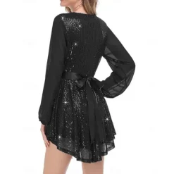 Clearance Women's Dress Mini Dress Sequins Casual V Neck Long Sleeve Color Women Cocktail Dress