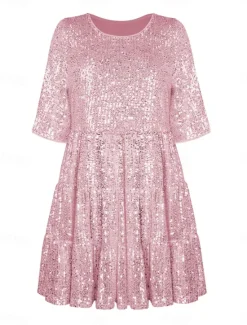 Online Women's Black Dress Sequin Dress Party Dress Sequins Glitter Crew Neck Half Sleeve Mini Dress Wedding Guest Silver Rose Gold Spring Fall Women Casual Dress