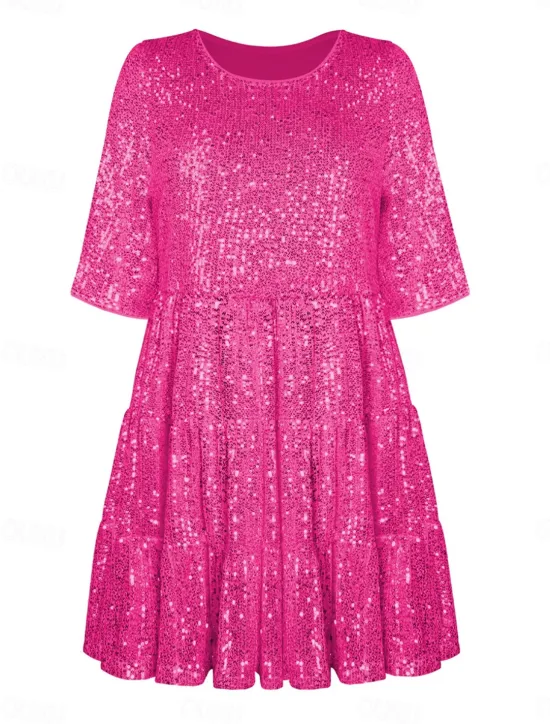 Online Women's Black Dress Sequin Dress Party Dress Sequins Glitter Crew Neck Half Sleeve Mini Dress Wedding Guest Silver Rose Gold Spring Fall Women Casual Dress