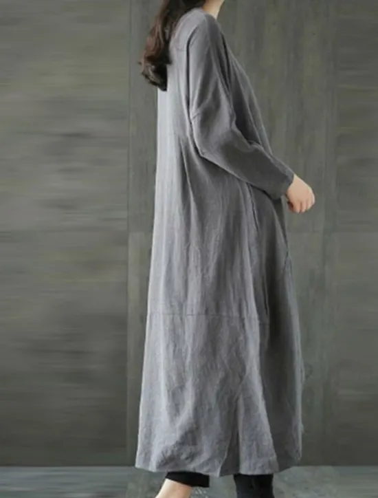 Clearance Women's Black Green Gray Summer Spring Fall Maxi Dress Linen-Inspired Dresses Casual Dress Layered Dress Casual Winter Dress Daily Going out Loose Fit Pure Color Crew Neck Women Dresses
