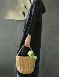 Clearance Women's Black Green Gray Summer Spring Fall Maxi Dress Linen-Inspired Dresses Casual Dress Layered Dress Casual Winter Dress Daily Going out Loose Fit Pure Color Crew Neck Women Dresses