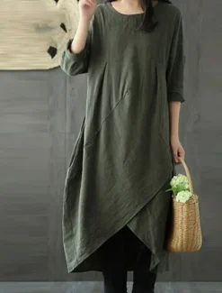 Clearance Women's Black Green Gray Summer Spring Fall Maxi Dress Linen-Inspired Dresses Casual Dress Layered Dress Casual Winter Dress Daily Going out Loose Fit Pure Color Crew Neck Women Dresses