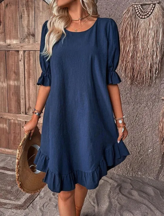 Discount Women's Black Red Navy Blue Summer Spring Midi Dress Linen-Inspired Dresses Cotton Linen Dress Cotton Summer Dress Casual Vacation Daily Loose Fit Plain Crew Neck Women Dresses