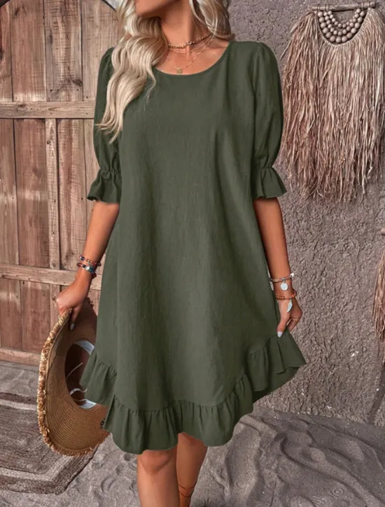 Discount Women's Black Red Navy Blue Summer Spring Midi Dress Linen-Inspired Dresses Cotton Linen Dress Cotton Summer Dress Casual Vacation Daily Loose Fit Plain Crew Neck Women Dresses