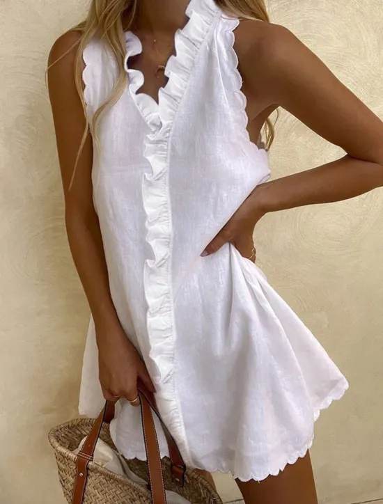 Women's Black White Dark Pink Summer Spring Mini Dress White Dress Cotton Linen Dresses Sundress Casual Vacation Daily Regular Fit Plain V Neck Women Dresses