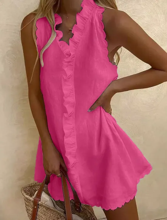Women's Black White Dark Pink Summer Spring Mini Dress White Dress Cotton Linen Dresses Sundress Casual Vacation Daily Regular Fit Plain V Neck Women Dresses