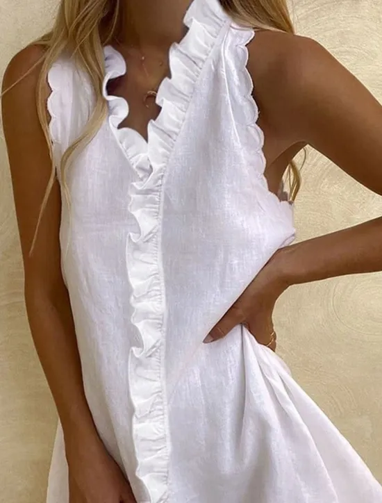 Women's Black White Dark Pink Summer Spring Mini Dress White Dress Cotton Linen Dresses Sundress Casual Vacation Daily Regular Fit Plain V Neck Women Dresses