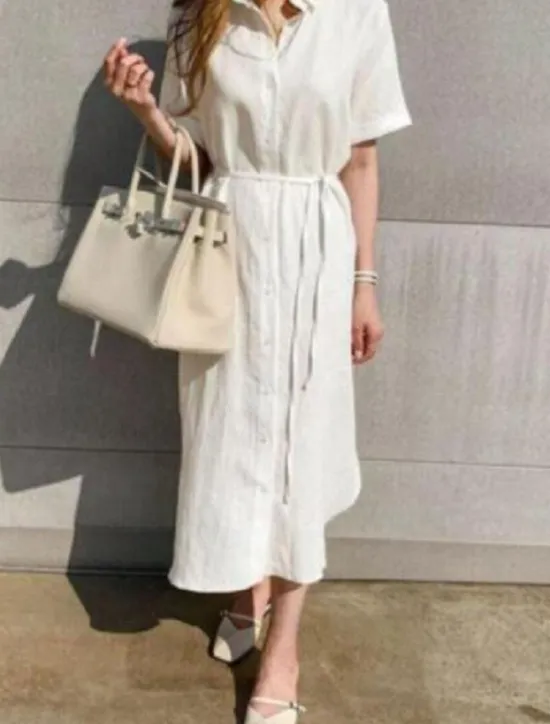 Discount Women's Black White khaki Summer Spring Maxi Dress White Dress Shirt Dress Cotton Linen Dress Basic Modern Casual Daily Weekend Loose Fit Plain Shirt Collar Women White Dresses