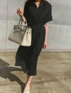 Discount Women's Black White khaki Summer Spring Maxi Dress White Dress Shirt Dress Cotton Linen Dress Basic Modern Casual Daily Weekend Loose Fit Plain Shirt Collar Women White Dresses
