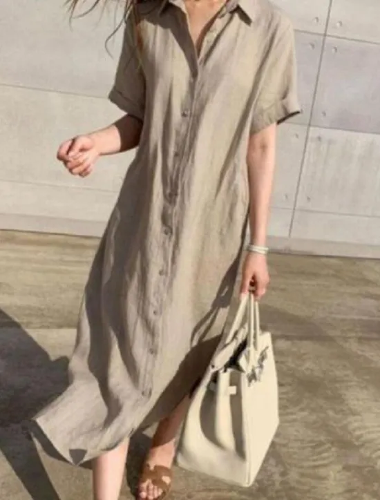 Discount Women's Black White khaki Summer Spring Maxi Dress White Dress Shirt Dress Cotton Linen Dress Basic Modern Casual Daily Weekend Loose Fit Plain Shirt Collar Women White Dresses