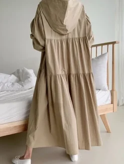 Best Women's Black White khaki Fall Winter Autumn Maxi Dress White Dress Cotton Linen Dresses Shirt Dress Fashion Basic Classic Outdoor Vacation Daily Loose Fit Plain Hooded Women Dresses