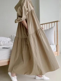 Best Women's Black White khaki Fall Winter Autumn Maxi Dress White Dress Cotton Linen Dresses Shirt Dress Fashion Basic Classic Outdoor Vacation Daily Loose Fit Plain Hooded Women Dresses