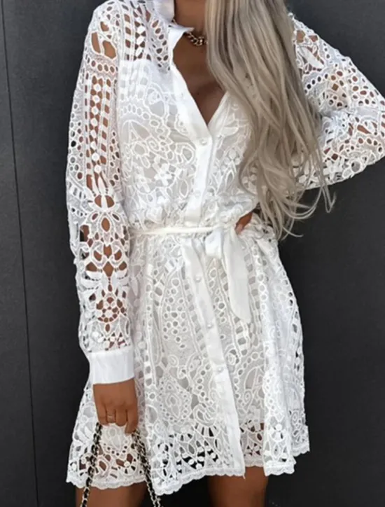 Sale Women's Black White khaki Summer Spring Mini Dress Petite Dress White Dress Lace Dress Basic Modern Casual Daily Weekend Regular Fit Plain V Neck Women White Dresses