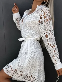 Sale Women's Black White khaki Summer Spring Mini Dress Petite Dress White Dress Lace Dress Basic Modern Casual Daily Weekend Regular Fit Plain V Neck Women White Dresses