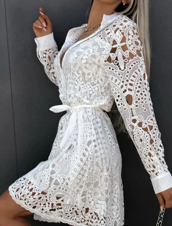 Sale Women's Black White khaki Summer Spring Mini Dress Petite Dress White Dress Lace Dress Basic Modern Casual Daily Weekend Regular Fit Plain V Neck Women White Dresses