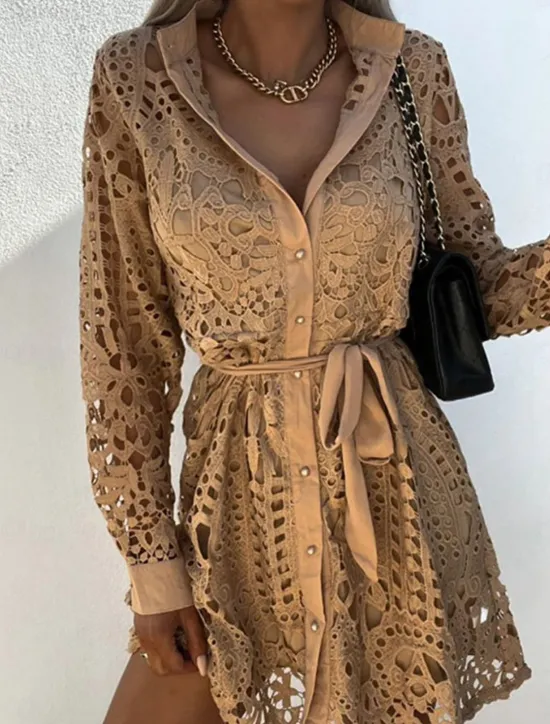 Sale Women's Black White khaki Summer Spring Mini Dress Petite Dress White Dress Lace Dress Basic Modern Casual Daily Weekend Regular Fit Plain V Neck Women White Dresses