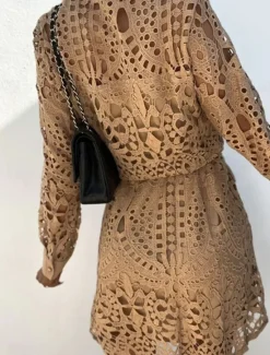 Sale Women's Black White khaki Summer Spring Mini Dress Petite Dress White Dress Lace Dress Basic Modern Casual Daily Weekend Regular Fit Plain V Neck Women White Dresses