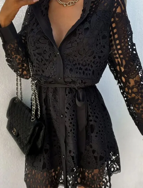 Sale Women's Black White khaki Summer Spring Mini Dress Petite Dress White Dress Lace Dress Basic Modern Casual Daily Weekend Regular Fit Plain V Neck Women White Dresses