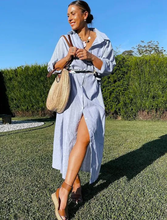 Best Women's Black White Light Green Summer Spring Fall Maxi Dress Cotton Linen Dresses Casual Dress Shift Dress Basic Casual Outdoor Winter Dress Vacation Loose Fit Striped Shirt Collar Women Dresses