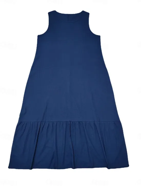 Women's Black White Navy Blue Summer Maxi long Dress Maxi Dress Linen-Inspired Dresses Tank Dress Tiered Dress Solid Basic Casual Vacation Regular Fit Crew Neck Women Dresses|White Dresses