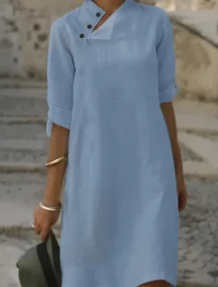 Hot Women's Black White Pink Summer Spring Mini Dress White Dress Shirt Dress Cotton Linen Dress Basic Daily Weekend Regular Fit Floral Plain Stand Collar Women White Dresses|Work Dresses
