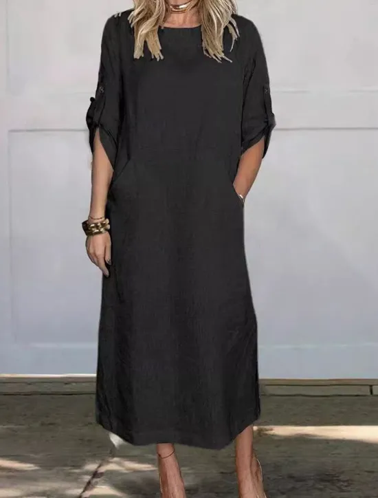 Women's Black White Red Summer Spring Maxi Dress White Dress Cotton Linen Dresses Shift Dress Basic Modern Daily Weekend Loose Fit Plain Crew Neck Women Dresses|White Dresses