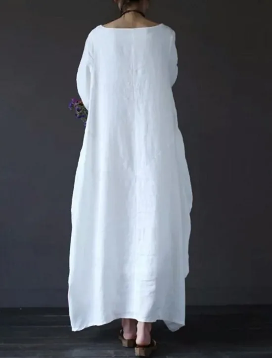 Hot Women's Black White Red Summer Spring Maxi Dress Linen-Inspired Dresses White Dress Cotton Linen Dress Casual Daily Weekend Loose Fit Plain Crew Neck Women Dresses