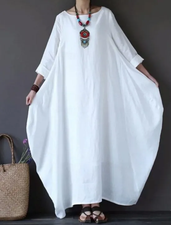 Hot Women's Black White Red Summer Spring Maxi Dress Linen-Inspired Dresses White Dress Cotton Linen Dress Casual Daily Weekend Loose Fit Plain Crew Neck Women Dresses